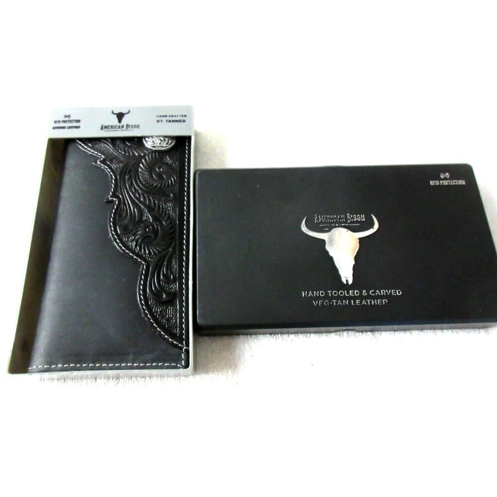 American Bison Men's Buffalo Nickel Concho Rodeo Black Leather Wallet NEW - Picture 6 of 7